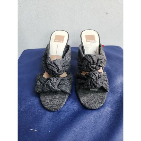 Dolce Vita "Jene" Gray Double Strap Knotted 3" Inch Canavas Block Heel Shoes 8.5 - Picture 5 of 7